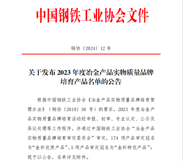 龍鋼公司3項產品榮膺“金杯優(yōu)質產品”